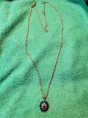 14k Gold rope necklace with a 14k gold sapphire and diamond pendant